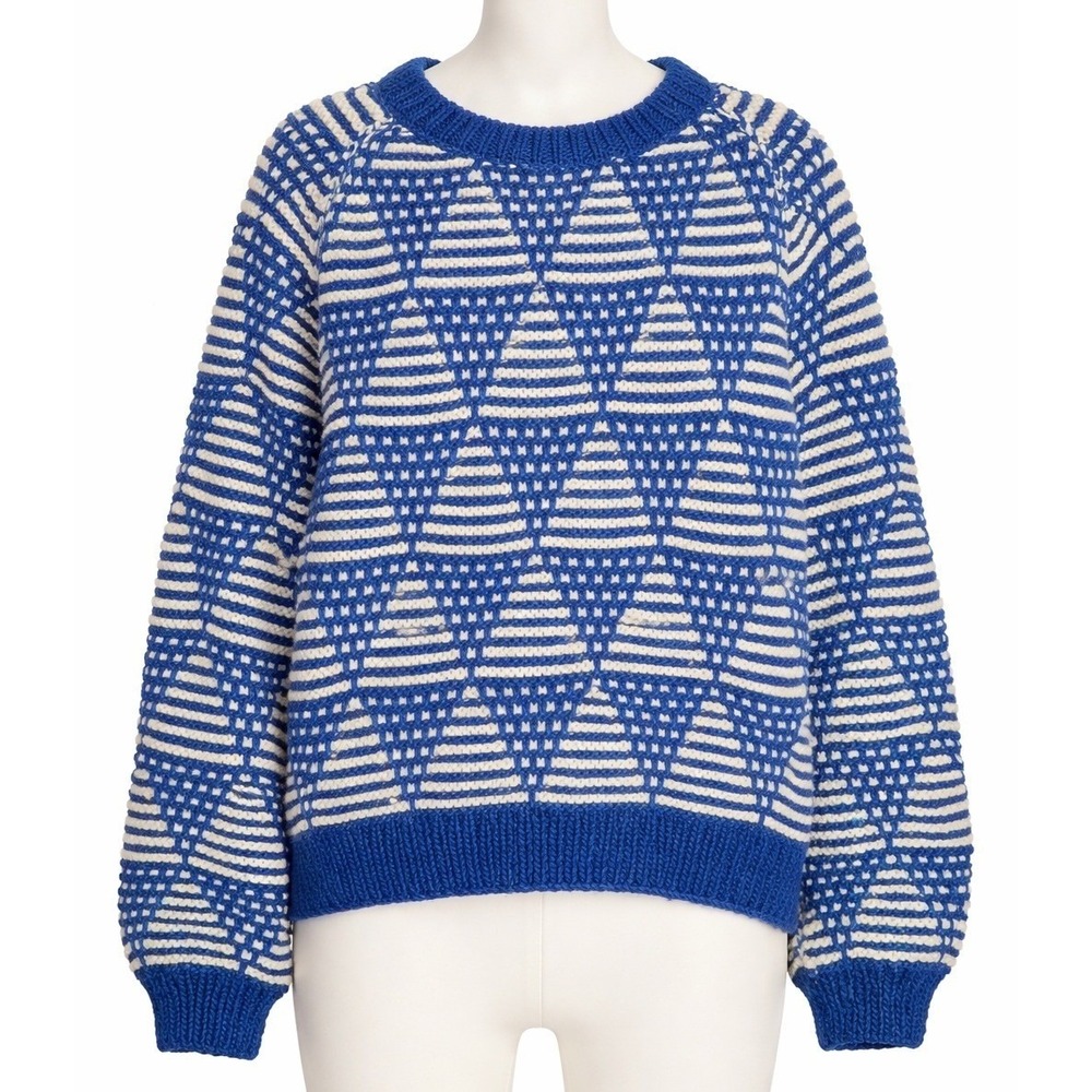 Vintage Elegant Passage‎ Sz L Blue 100% Wool Heavyweight Fisherman Sweater Cozy